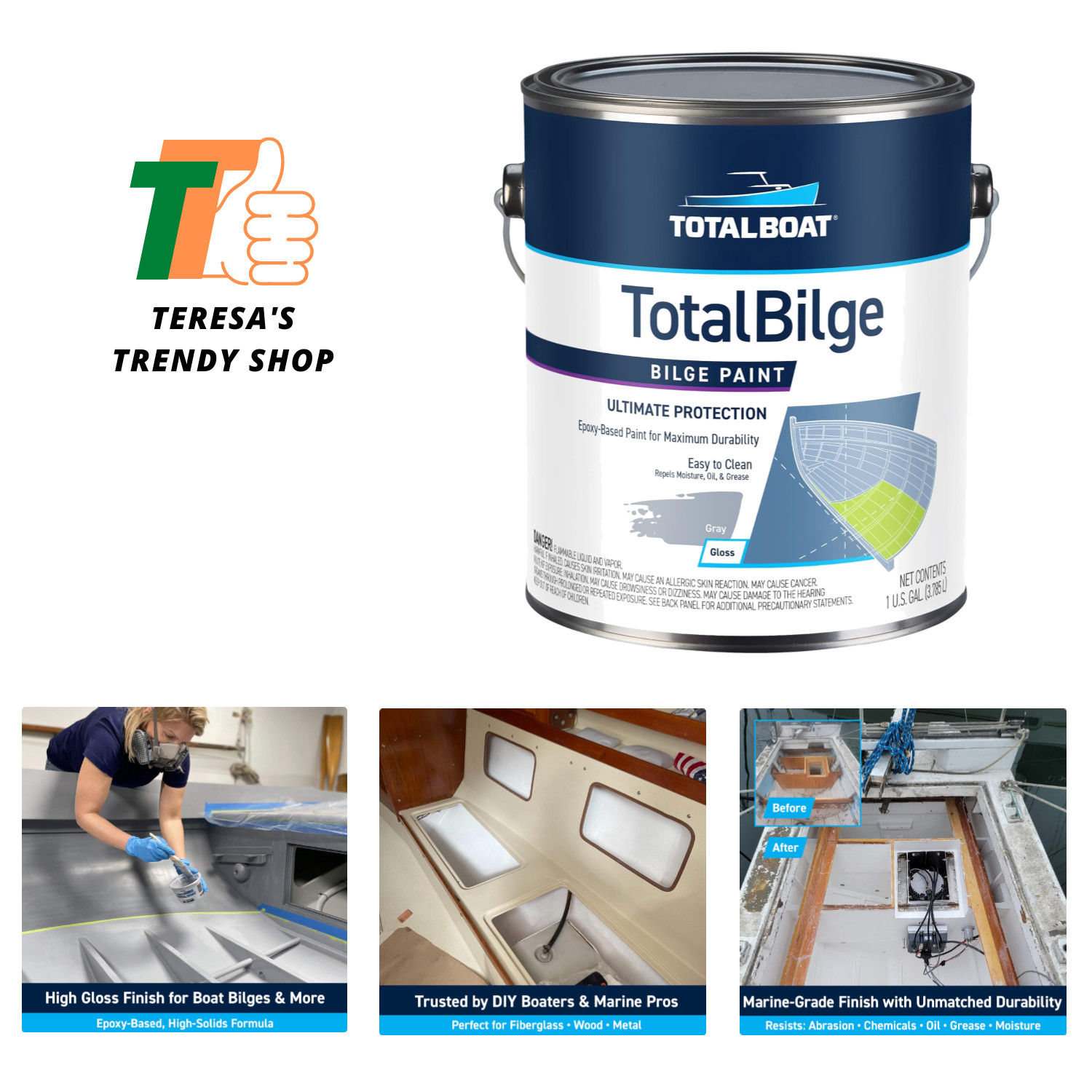 TotalBilge Epoxy Based Bilge Paint for Boat Bilges, Bulkheads, Engine Rooms a...
