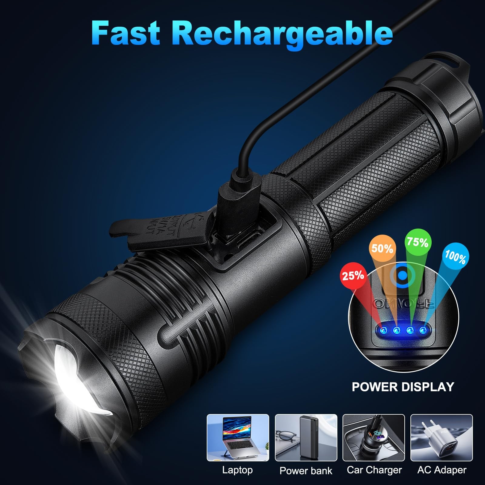 Flashlights 90,000 High Lumen - 2 Pack, Ultra Bright Rechargeable Flashlight ...