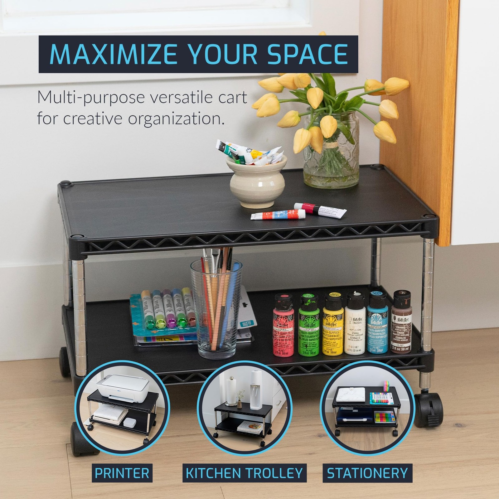 Under Desk Printer Stand with Storage 24" X 14", Printer Cart, Small Printer ...