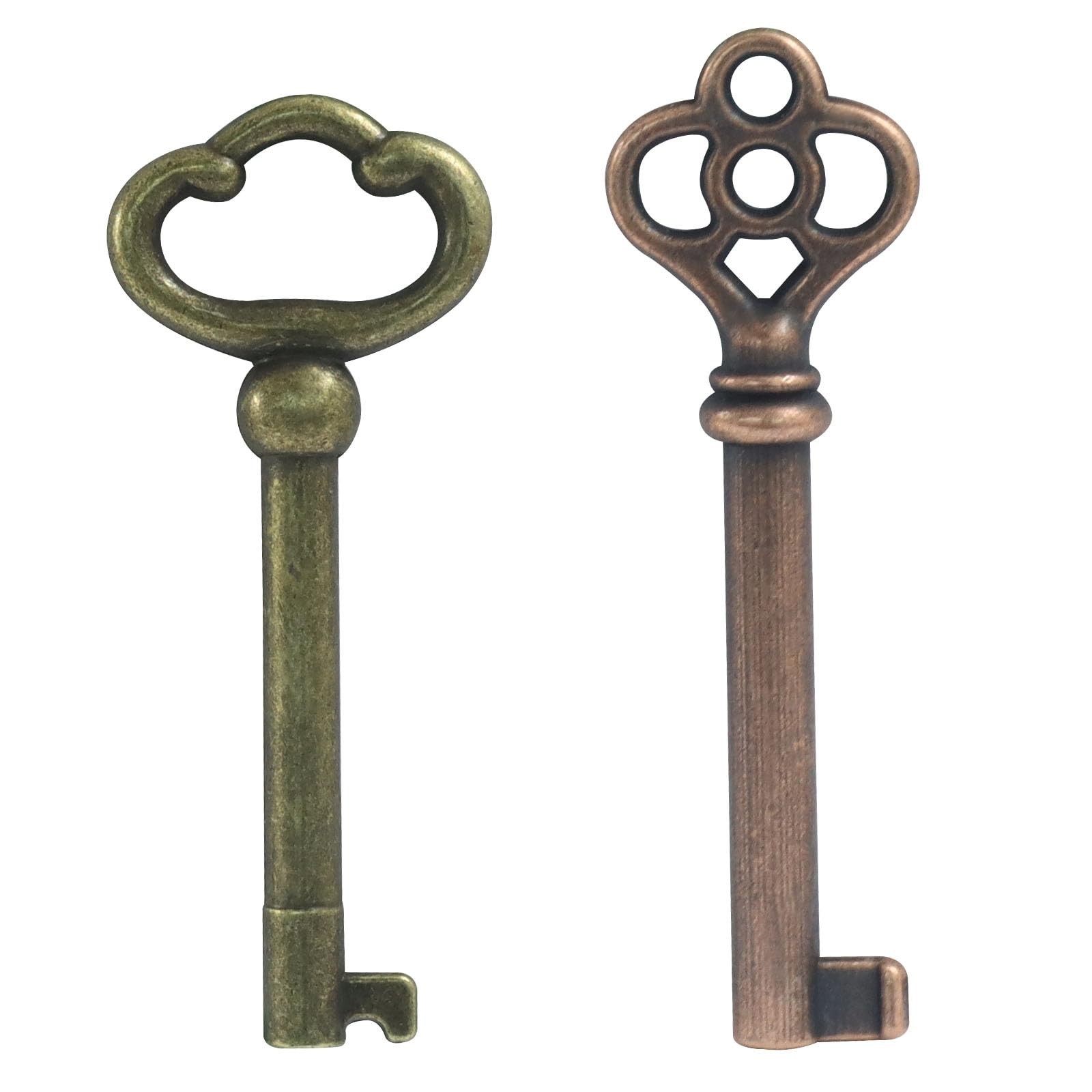 Skeleton Key Set of 2pcs KY-2AB and KY-3AB Retro Antique Brass Old Keys for V...