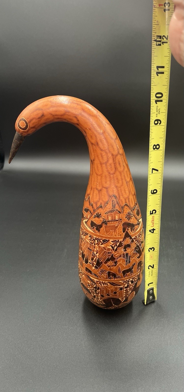Vintage Peruvian Folk Art Carved Gourd Bird Statue Hand Carved