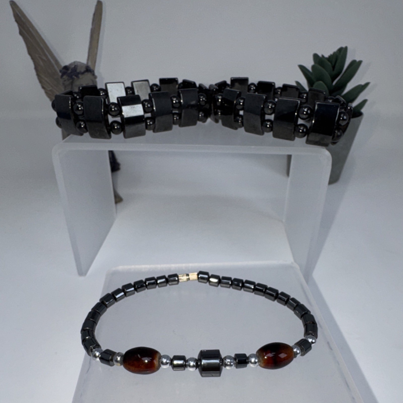 Beaded Hematite Stone Bracelets Set, Stretchable, Unisex