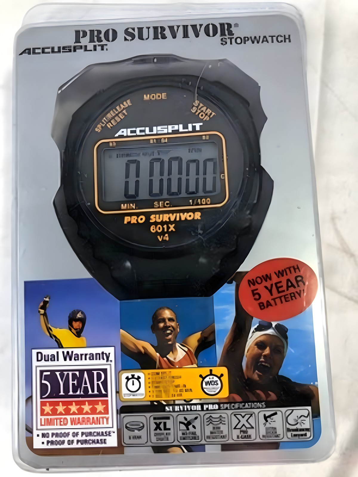 Accusplit A601X Pro Survivor 601X V4 Stopwatch Water Resistant 5-Year Battery
