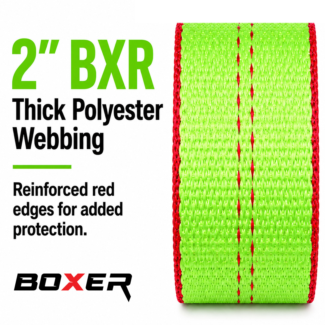 BXR (4) Mini J Hook Strap - 2" x 8' Towing Strap with Strap Protector-Thick Web