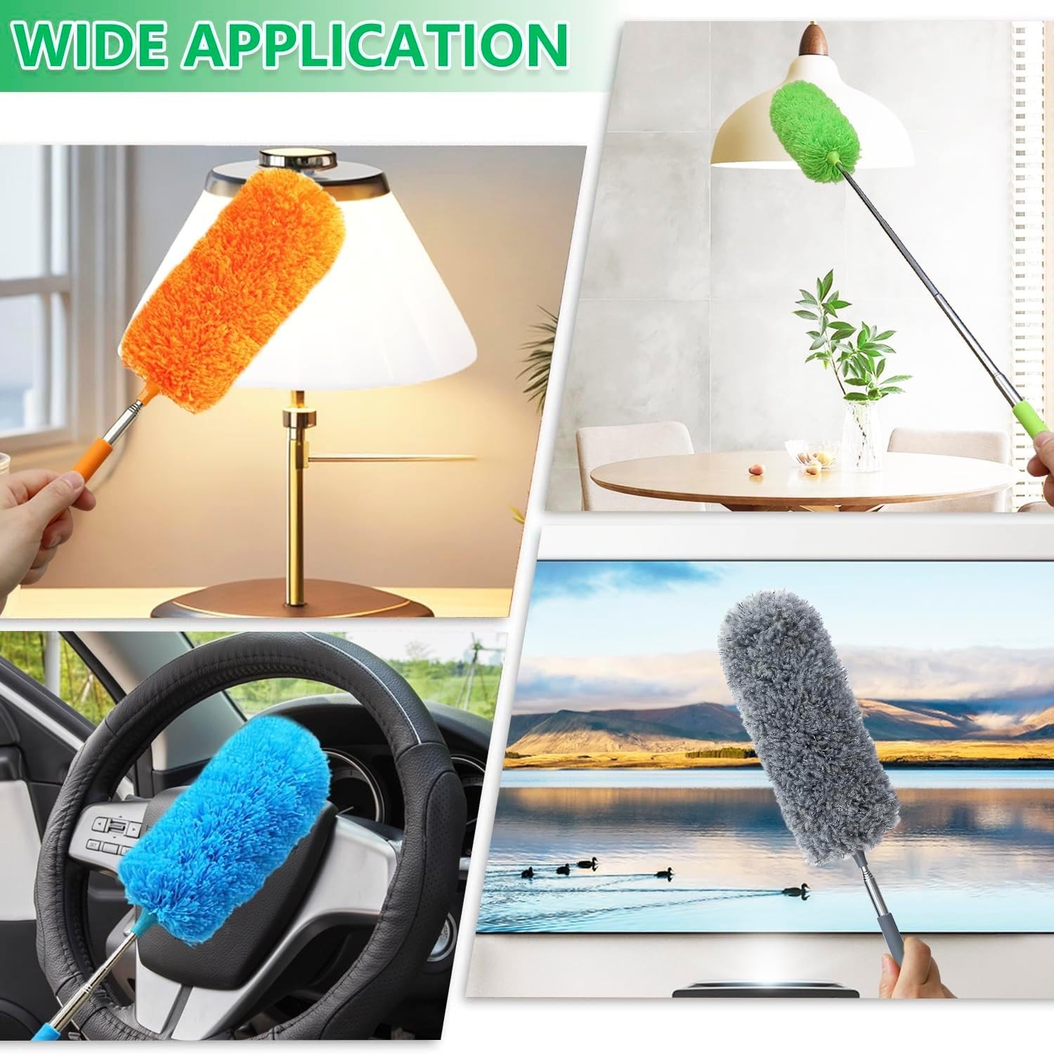 4 Pack Small Microfiber Feather Duster, with 13" to 30" Extendable Pole, Microfi