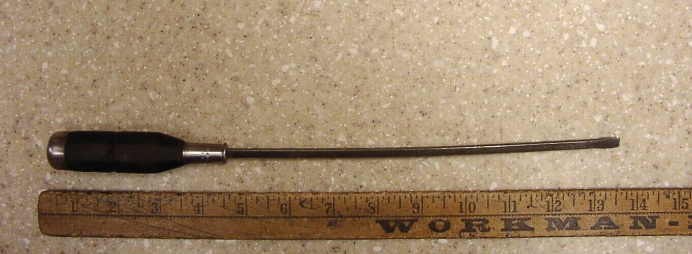 Vintage Plomb 9741 Wood Handle Screwdriver,13-1/8",W/1/4" Tip,W/Bent Shaft,L@@K!