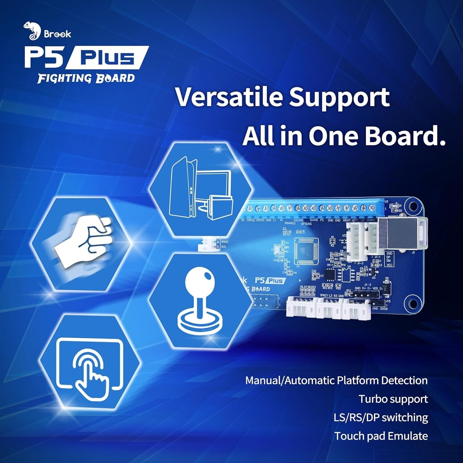 Brook P5 Plus Fighting Board for PS5 Fighting Games/PS4/PS3/Switch/PC (X-Input)