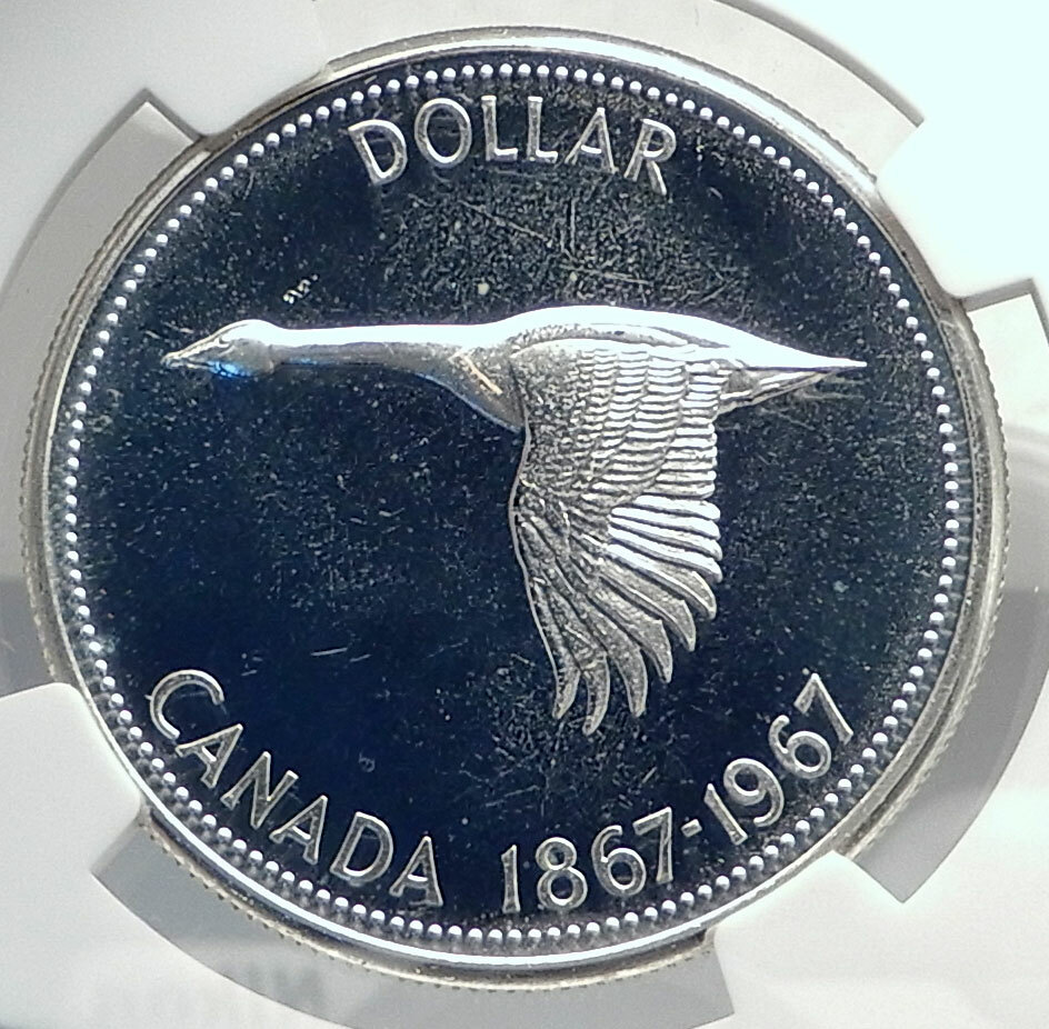 1967 CANADA CANADIAN Confederation Founding Silver Dollar Coin GOOSE NGC i77266