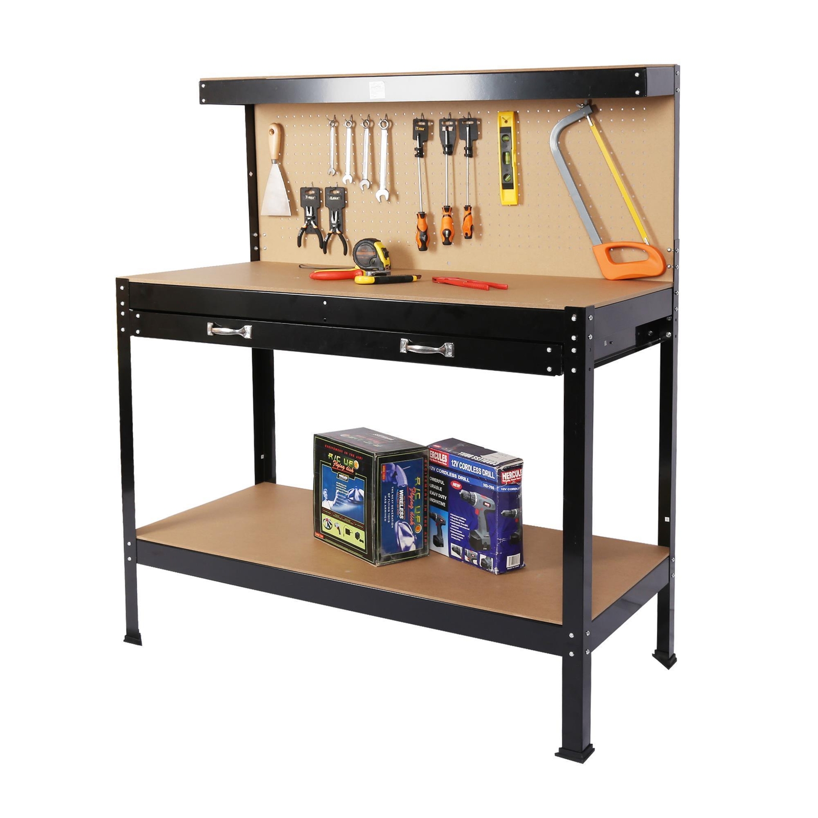 Work Table Tool Storage Work Bench for Home Workshop with Peg Board / Drawers