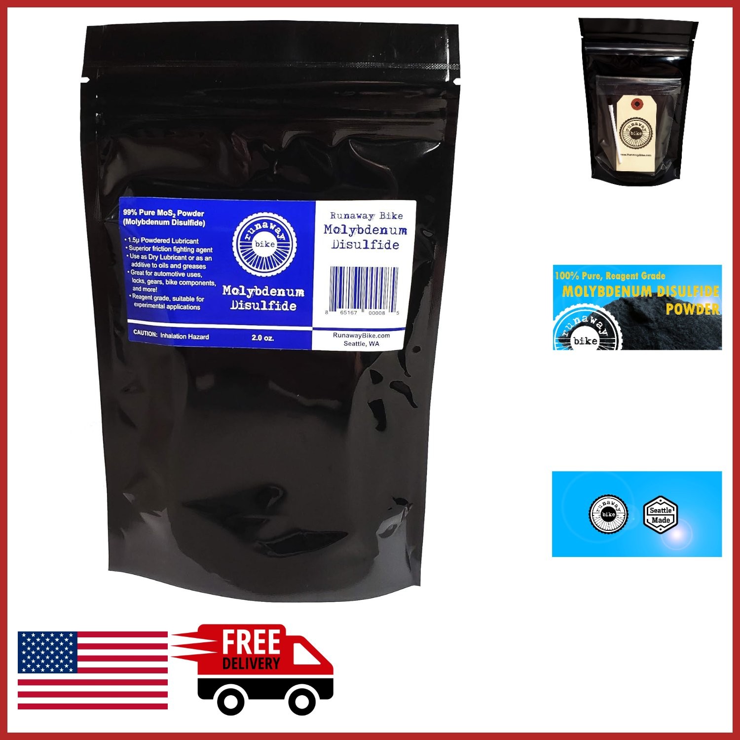 Molybdenum Disulfide 2 oz Powder with Brush for Automotive and Experimental Use