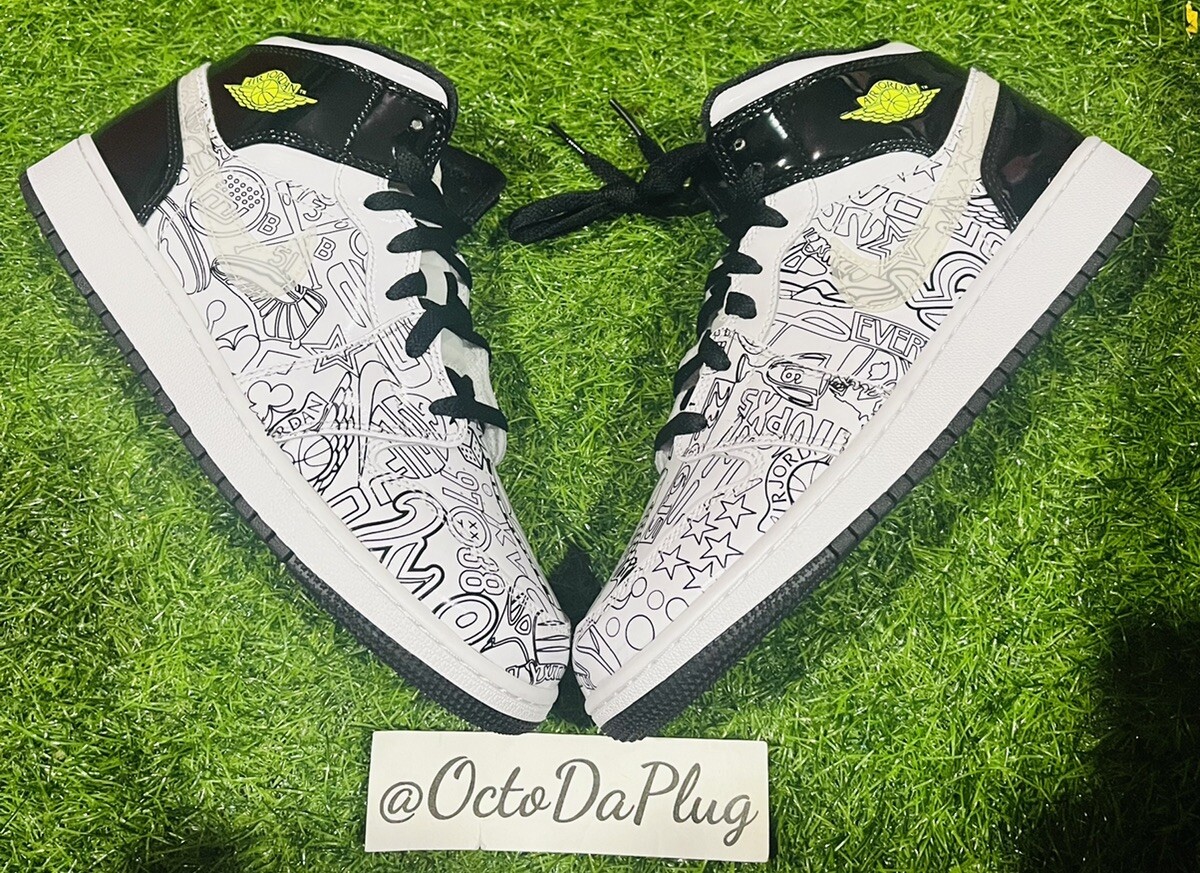 Nike Air Jordan 1 Mid SE DIY Black White GS Multi Sizes nby DC4099-100