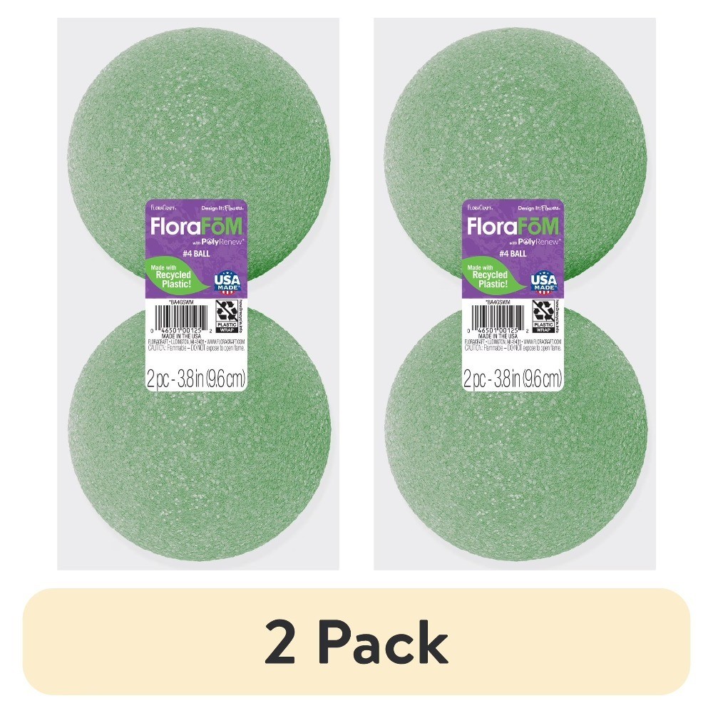3.8 Inch Green Floral Foam Ball 2-Pack for Crafts and Floral Arrangements