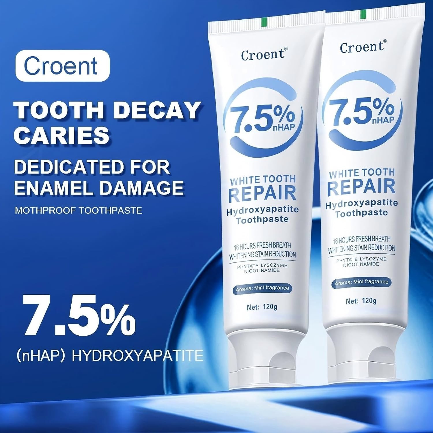 Hydroxyapatite Enamel Protection Toothpaste - 7.5%, Natural Mint Flavor, 2 Pack