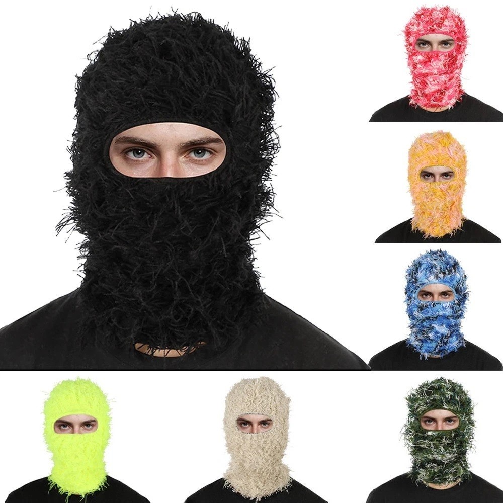 Distressed Balaclava Ski Mask, Knitted Full Face Mask Windproof Mask Beanie Cap