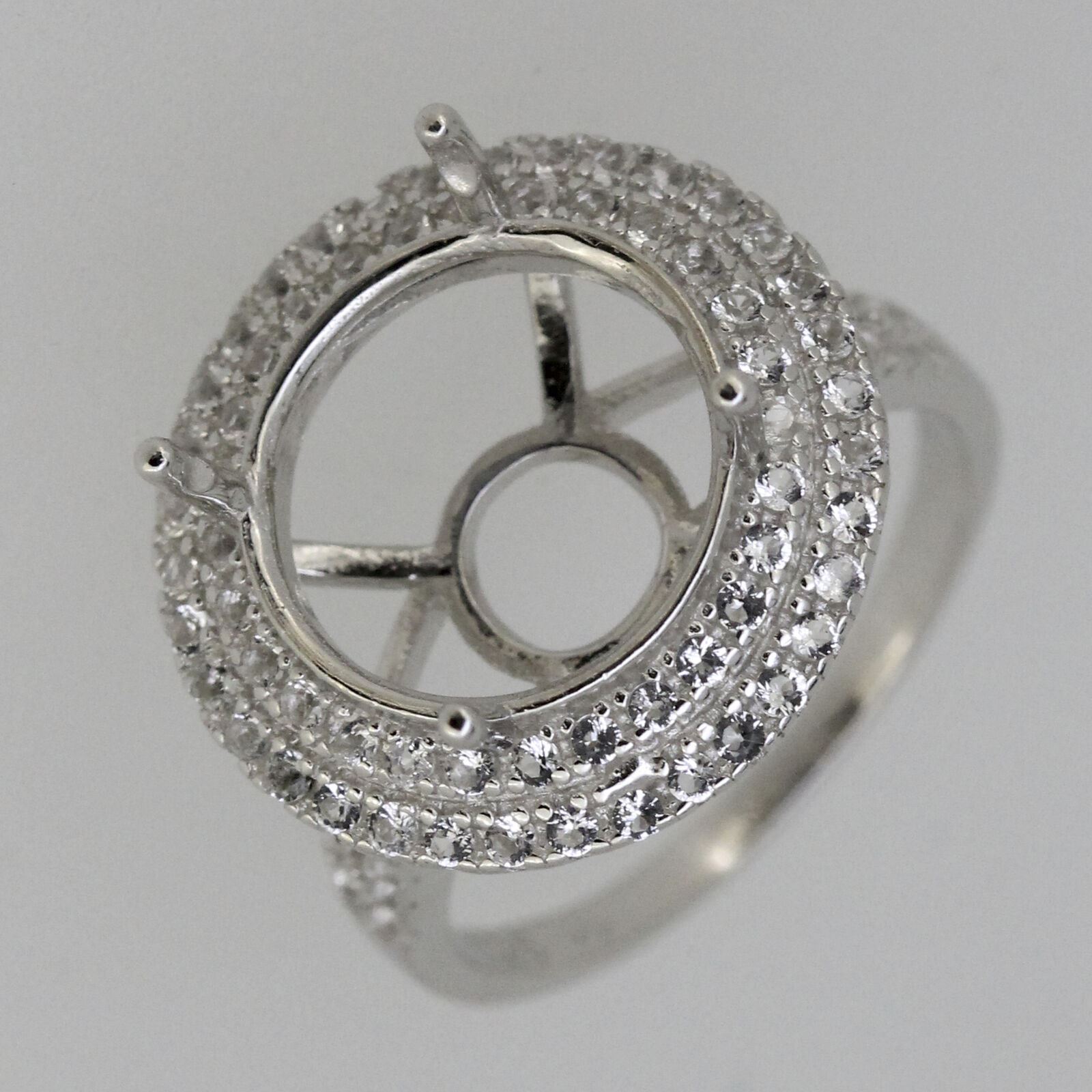 Sterling Silver Semi Mount Ring Setting Round RD 13x13mm Double Halo