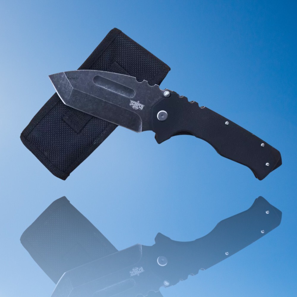 HUGE Folding Knife Steel Pocket Bearings Steel D2 Steel G10 SCORPCO Tanto BLACK