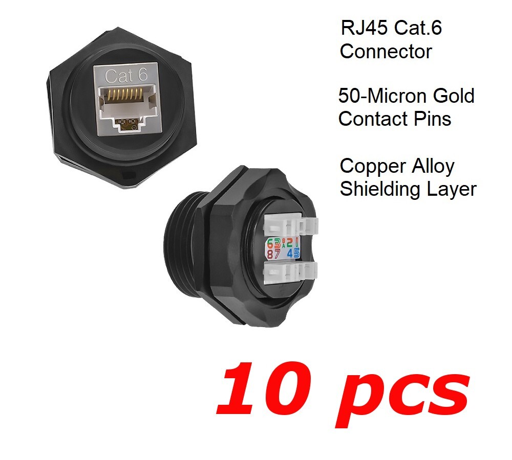 10 PACK CAT6 RJ45 Shielded Water Resistant Industrial Panel Mount Bulkhead Jack