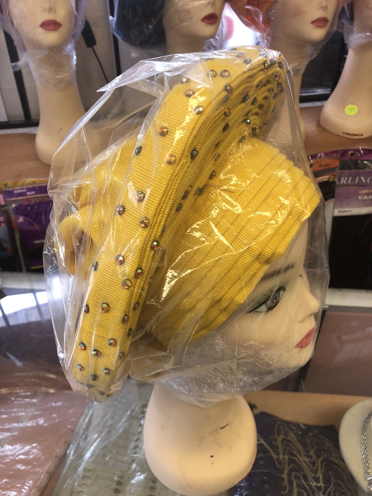 Aso-Oke African Headtie Auto Gele, Headgear, Stoned Gele, Ready Made Gele Fabric