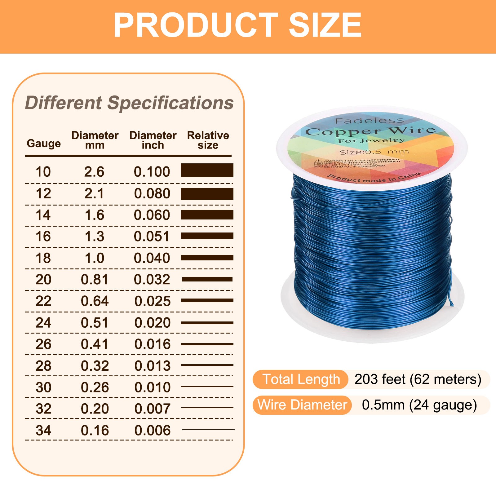 wire 203ft 24 Gauge Copper Craft Wrapping Wire, Blue