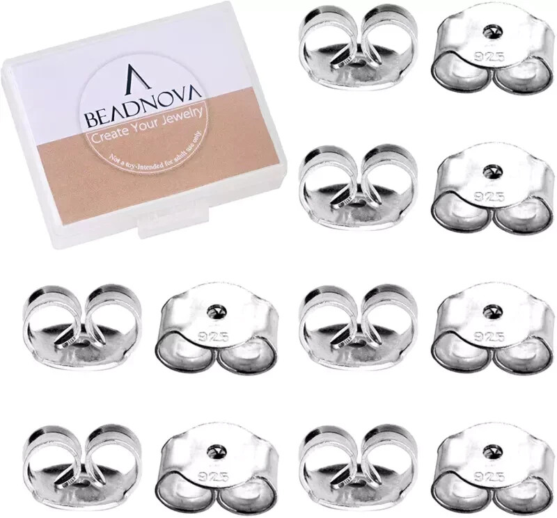 BEADNOVA 925 Sterling Silver Earring Backs s Earring Backings Pierced Earring Ba