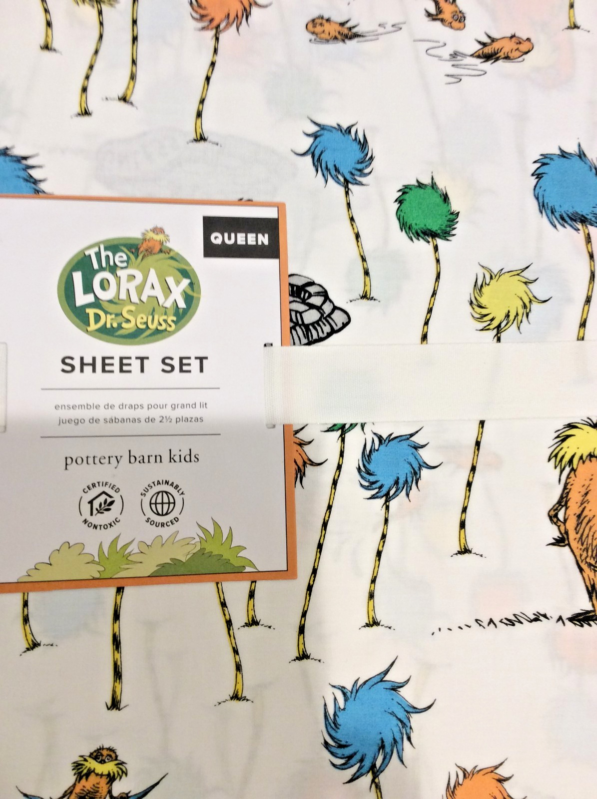 Pottery Barn Kids The Lorax Dr. Seuss Organic Cotton Queen Sheet Set NWT  Orange