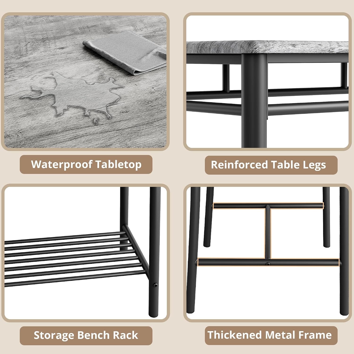 Dining Table Set 4 Kitchen Table W/ Upholstered Bench & 2 Chairs Kitchen Table &