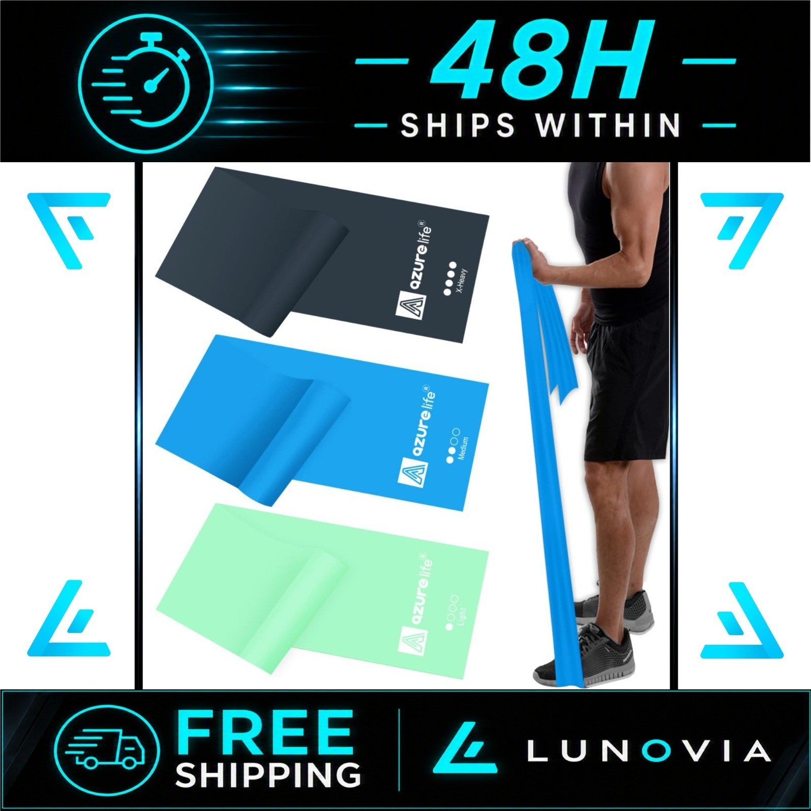 A AZURELIFE Resistance Bands for Strength Training - Non-Latex Exercise Bands