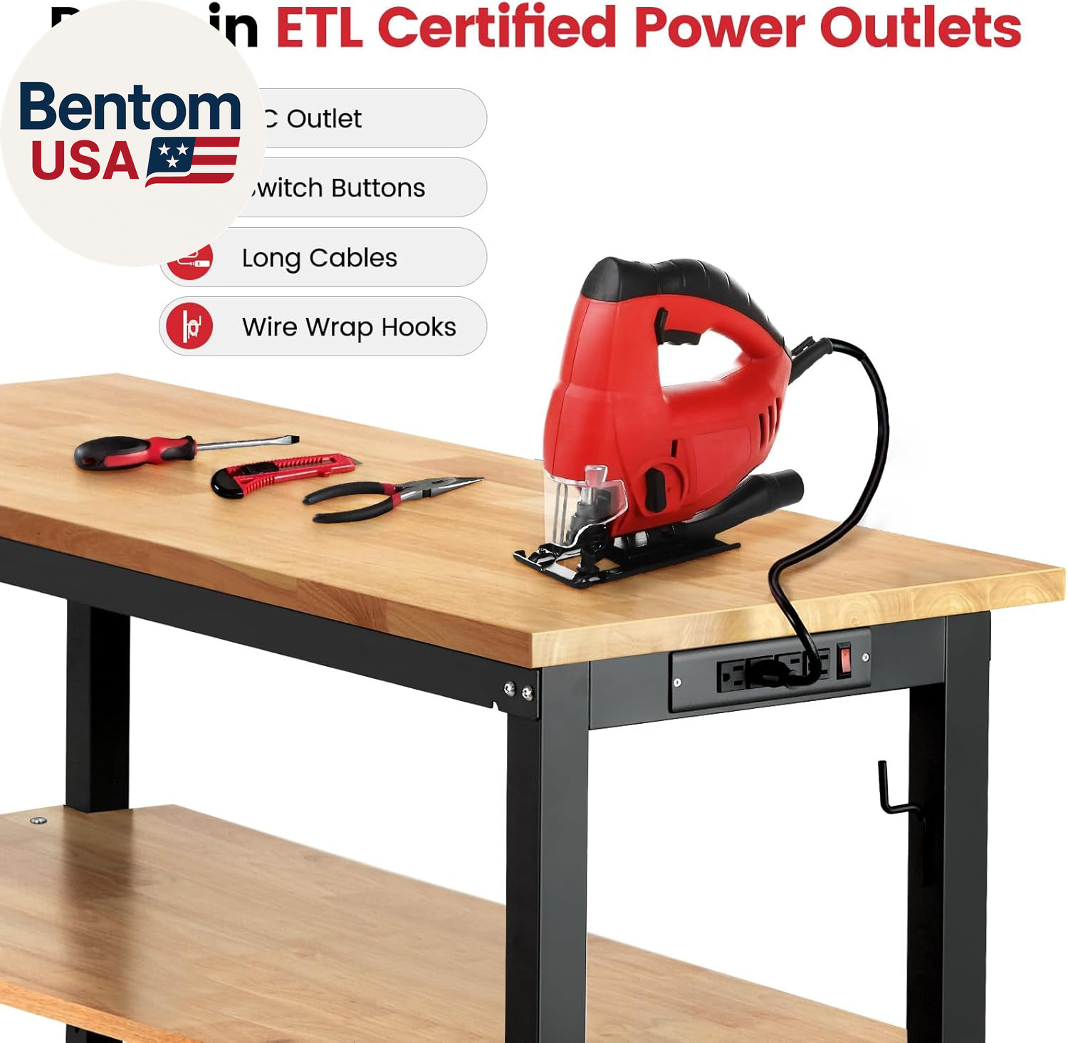 Adjustable Height Work Bench 60X 22 Workbench for Garage Work Table with under T