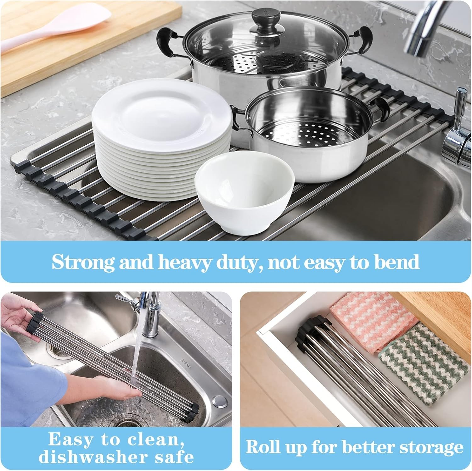Space-Saving Roll Up Dish Drying Rack - Heat Resistant & Foldable 17.5" x 11.8"