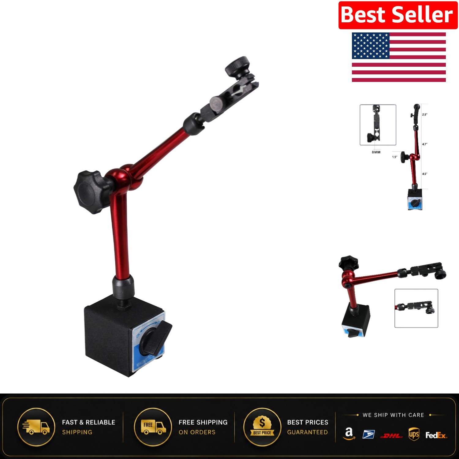 Lightweight Magnetic Base Stand for Precise Measurements - 14 Inch Tool Holder