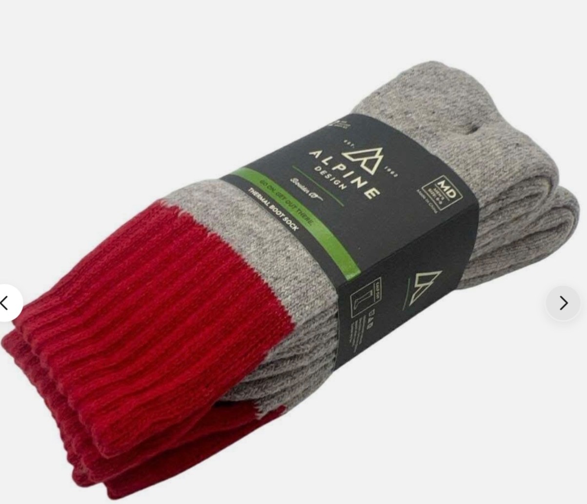 Alpine Design Thermal Boot Socks 2-Pair Pack Men's Size L 8-12 Gray Red New