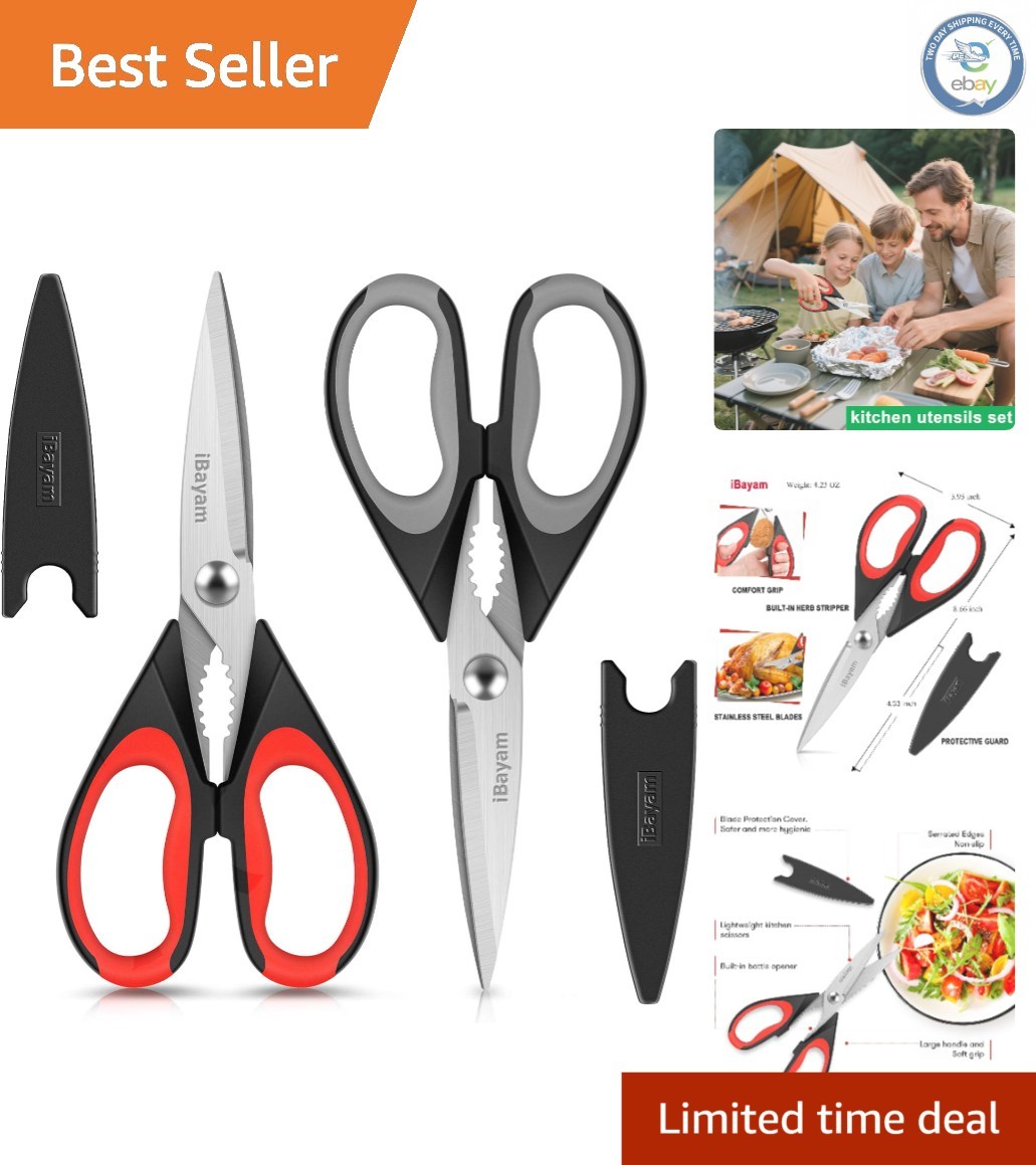 Heavy-Duty Stainless Steel Kitchen Scissors - Versatile Utility Shears 2-Pack