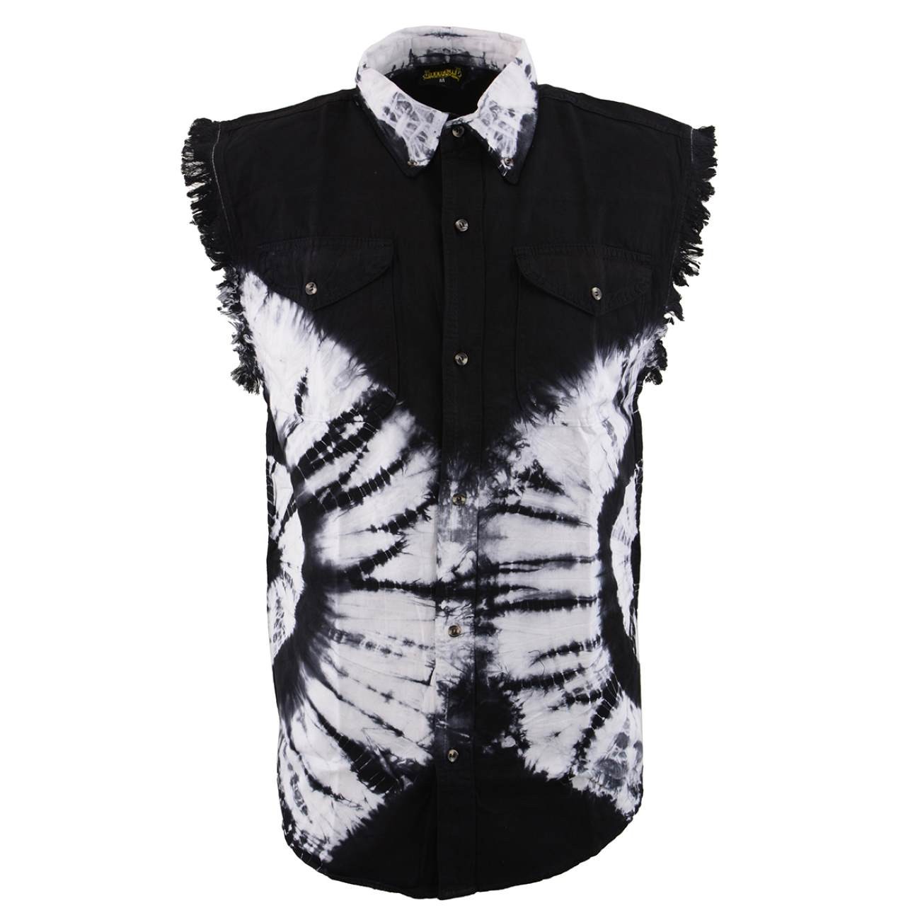 Biker Clothing Co. MDM11679 Men's Classic Black and White Tie-Dye Button-Down