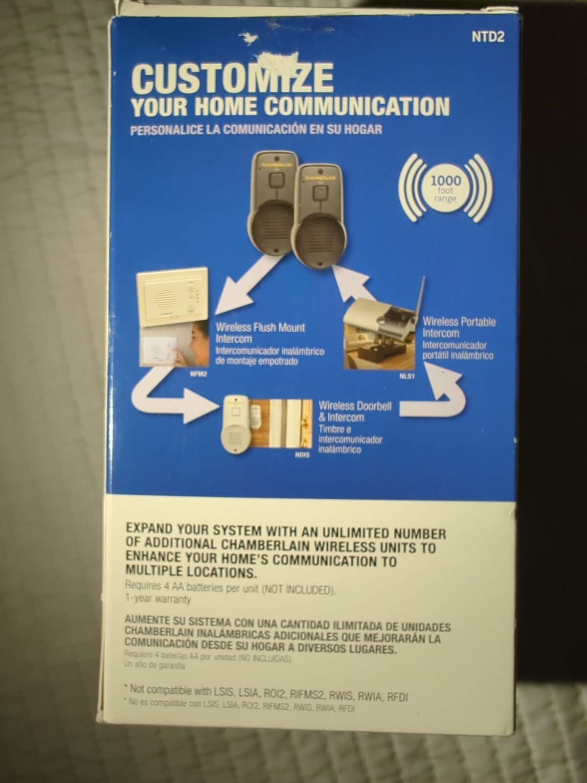 Chamberlain Wireless Indoor Outdoor Portable Intercom System NTD2 1000 ft Range