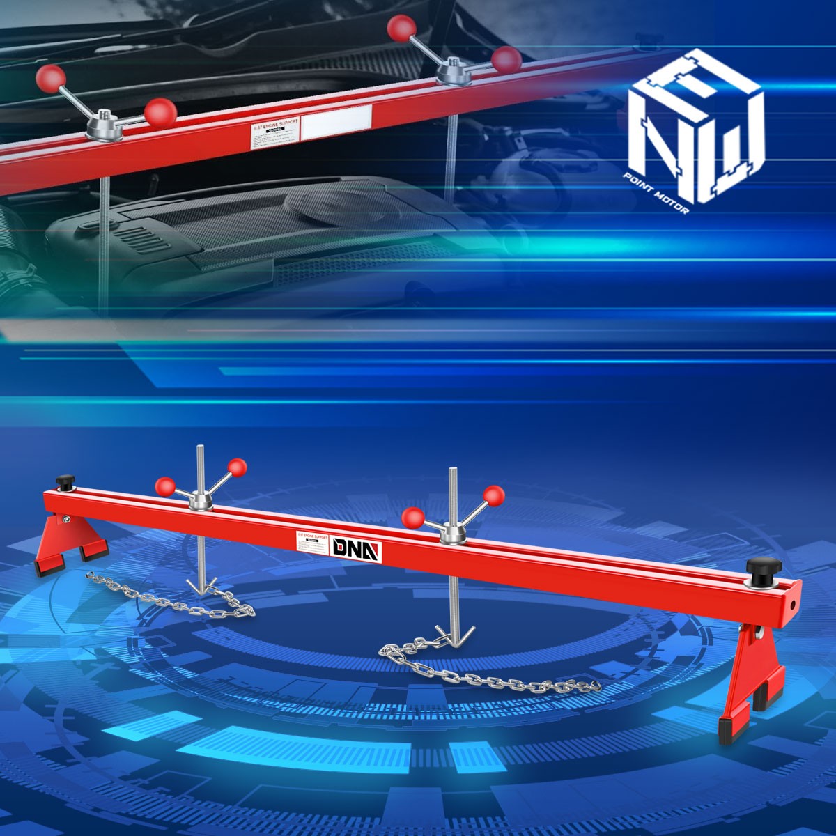 1100lb Capacity 70.8 inches Engine Support Bar Transverse Hoist w/ Dual Hooks