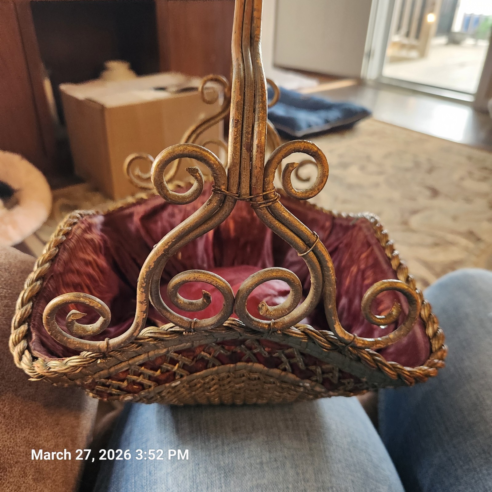 Wicker Basket Purple Lining And Pillow Center