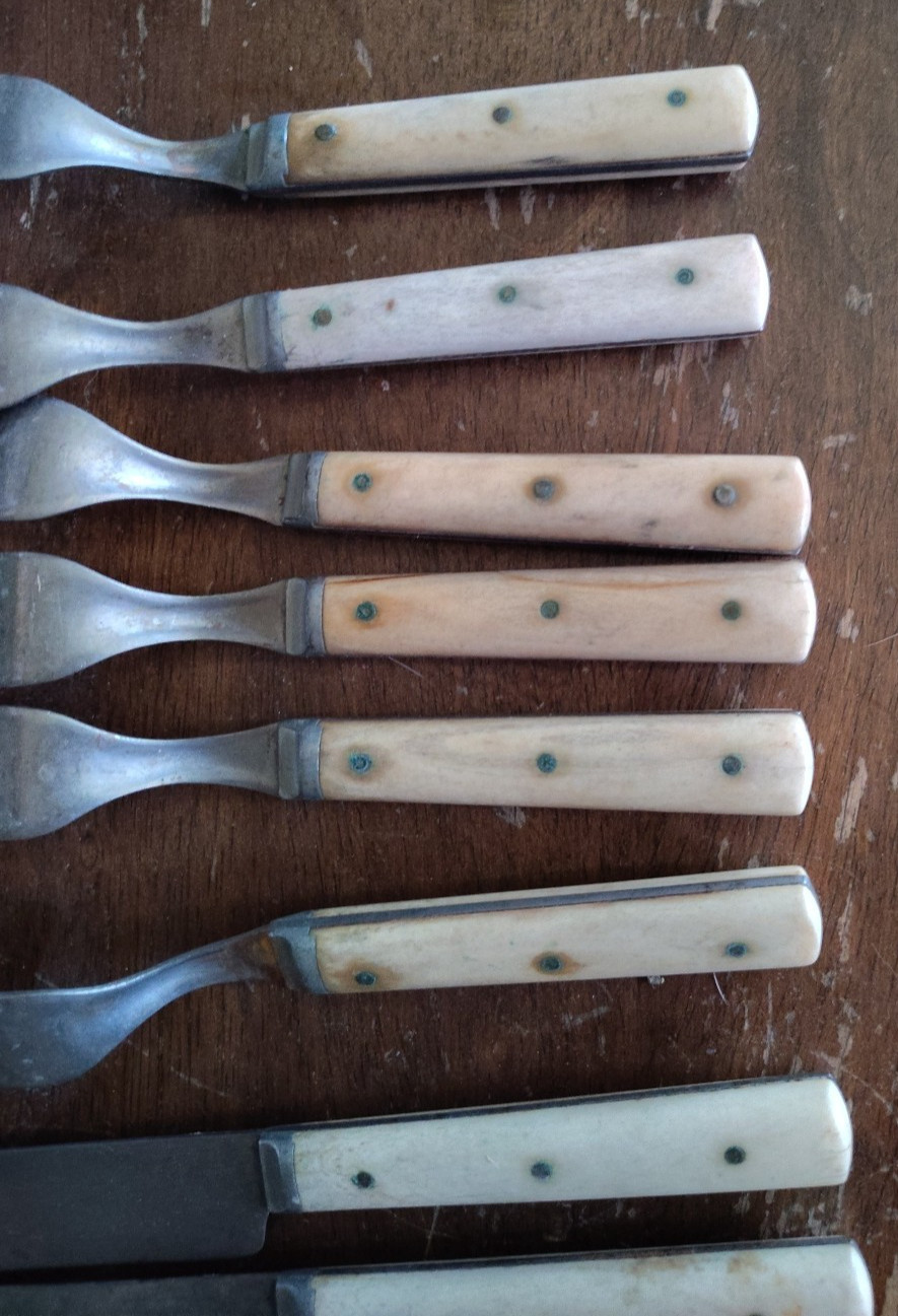 VTG Bone Handle Knife & Fork Set 12 Total Unbranded