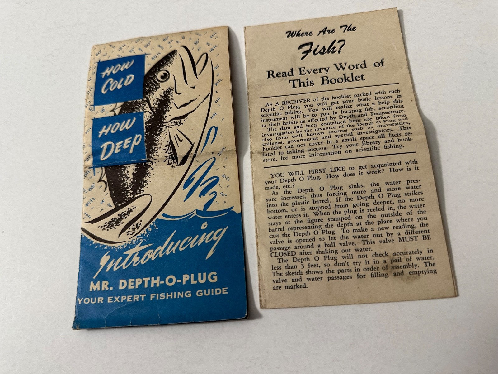 MR. DEPTH-O-PLUG Fishing Guide Softcover BOOKLETS (2) Bornemann Rare - 1950’s!