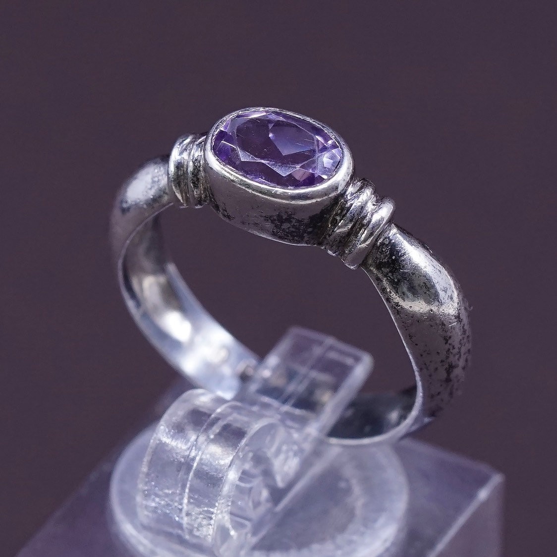 sz 6.75, Sterling silver handmade ring, 925 w/ oval amethyst