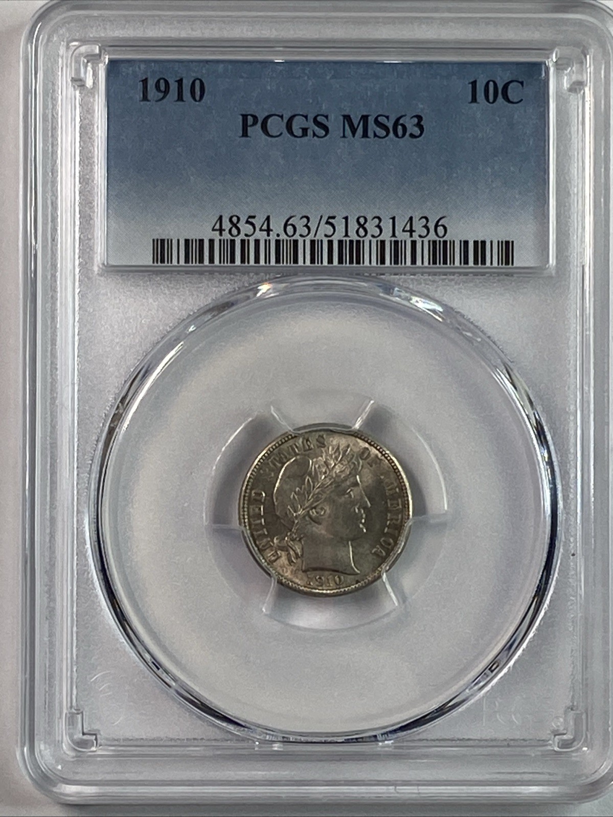1910 Barber Dime 10c PCGS MS63 Sharp Strike Nice Luster Bright White
