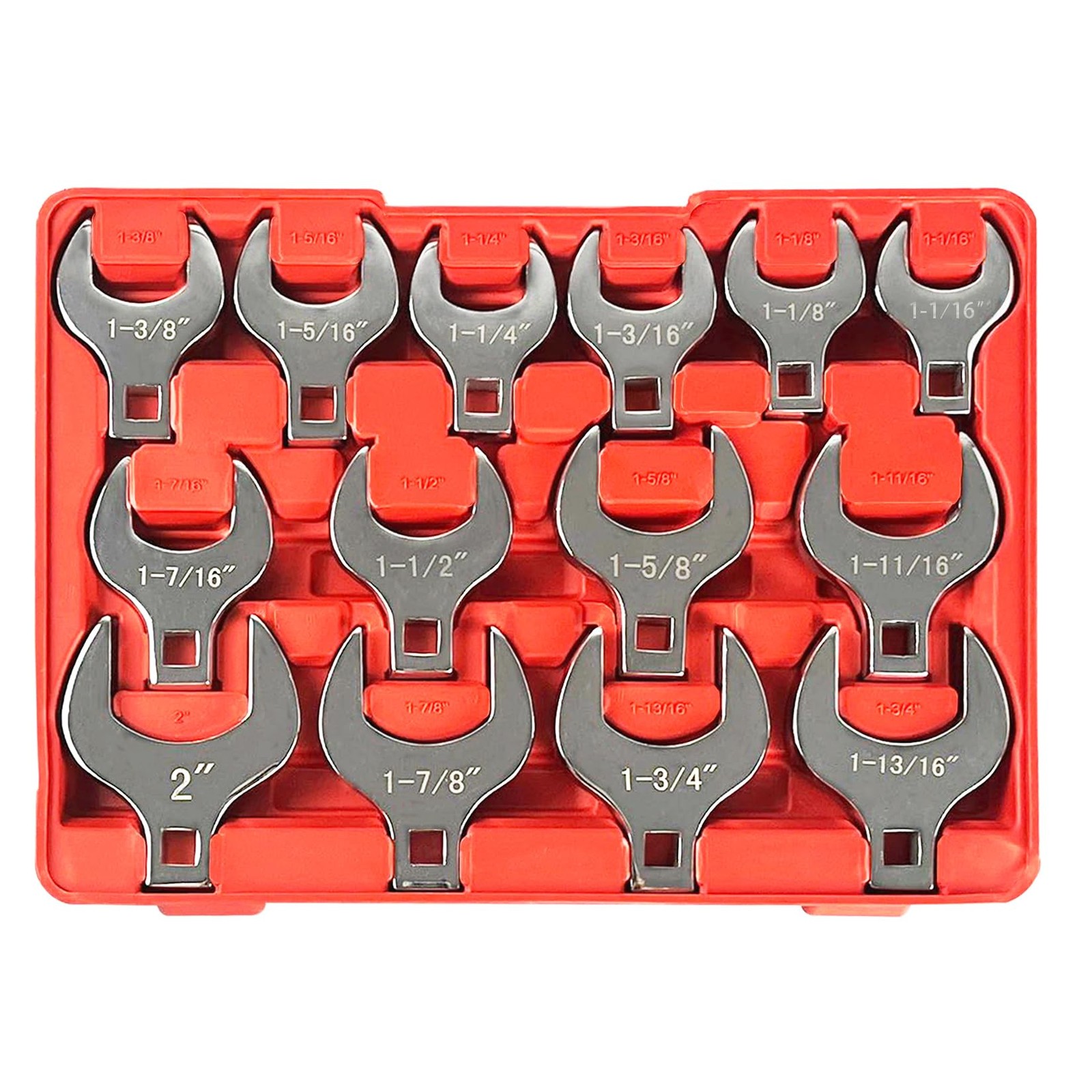 14-Piece 1/2” Drive Jumbo Crowfoot Wrench Set, SAE Sizes from 1-1/16" to 2" w...