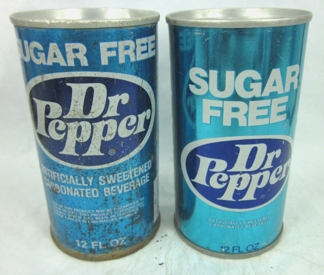 2 diff SUGAR FREE DR PEPPER straight steel soda pop cans Des Moines IA Dallas TX