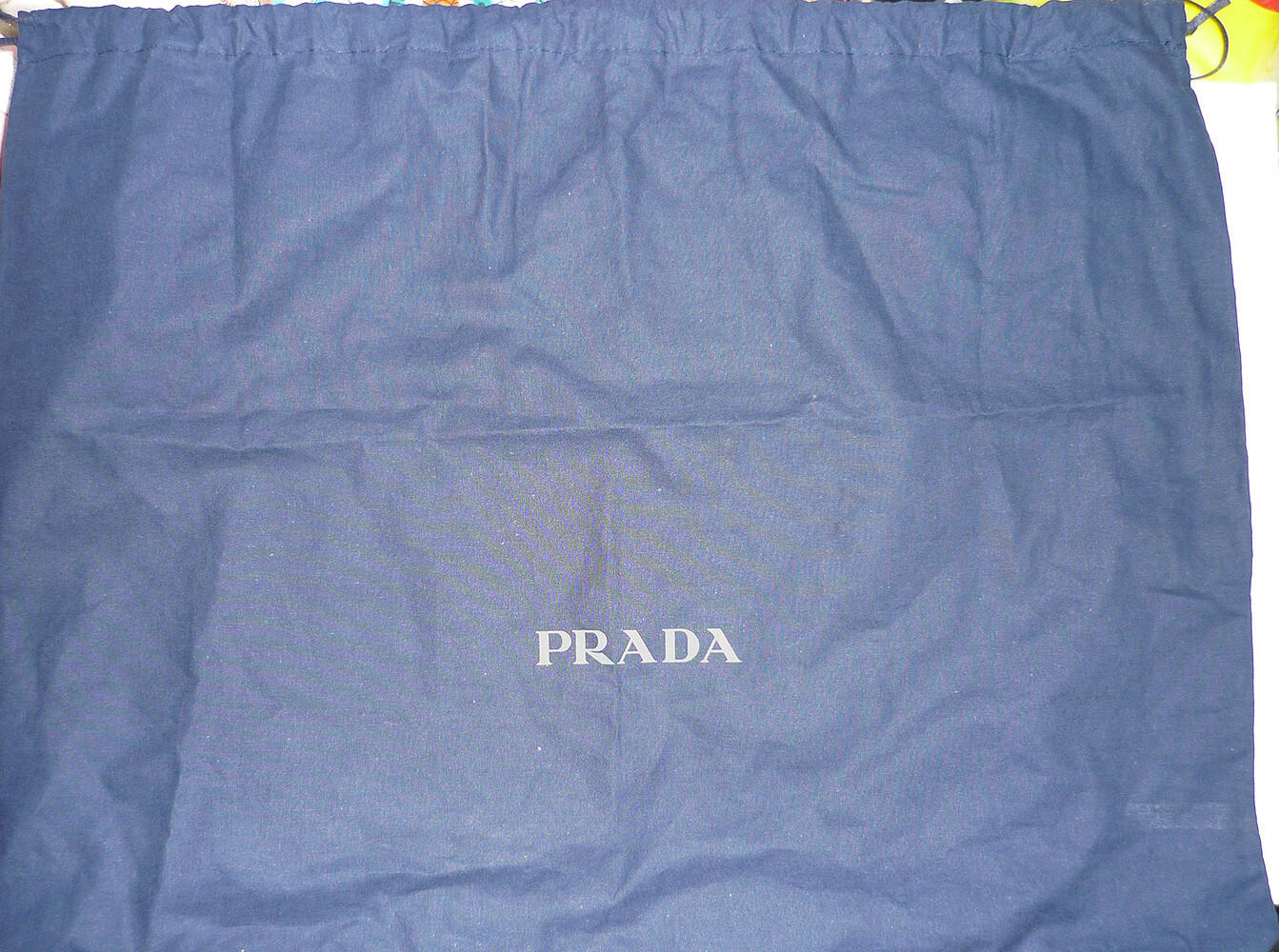 Prada Drawstring Dust Bag Navy Blue Cotton, size W17"xH13"