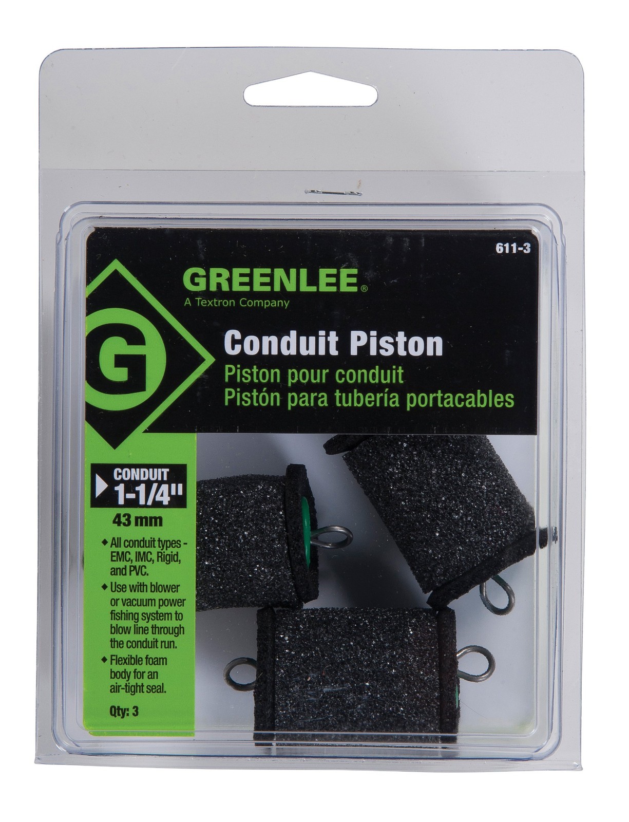 611-3 Piston, 1 1/4 In, Pk3