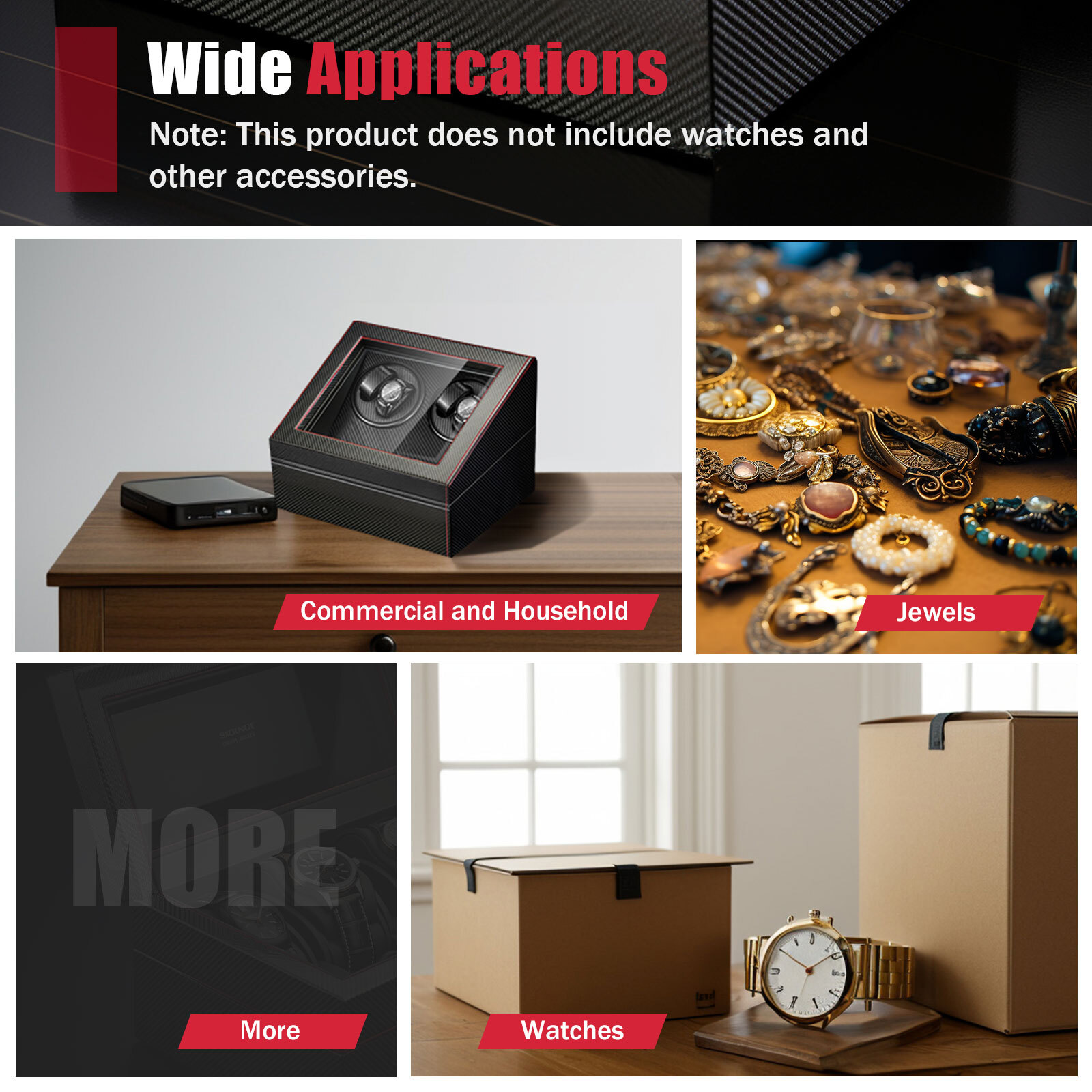 10 Slots Watch Winder Automatic Rotation MDF + PU Display Storage Box Black