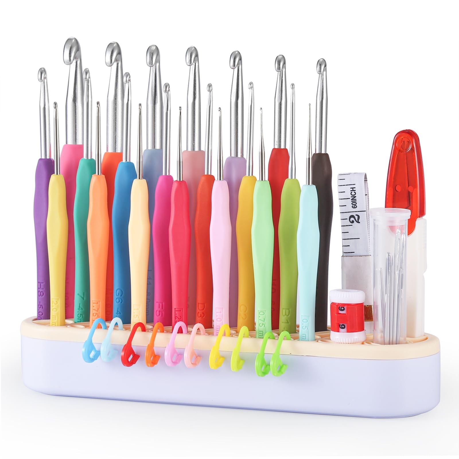 21 Sizes Crochet Hooks Set 0.5mm-10mm with Accessories Holder Ergonomic