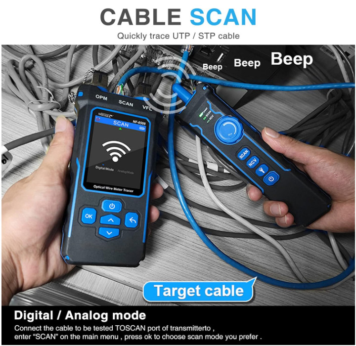 Tester Ethernet con rastreador de cables y prueba de longitud 200 m