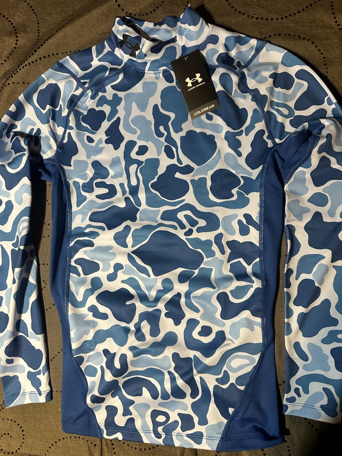 UNDER ARMOUR COLDGEAR COMPRESSION BLUE'S CAMO MOCK SHIRT SIZE 2XL MEN NWT $60.00