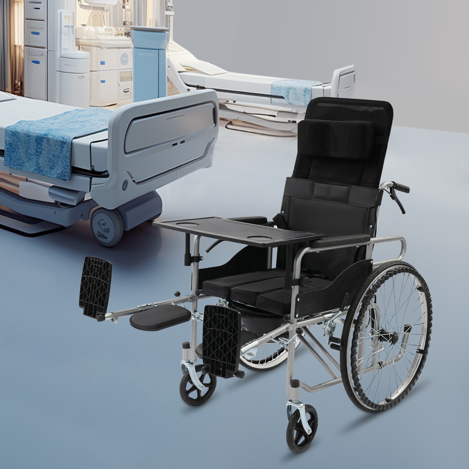 Foldable Wheelchair Foldable Commode Chair Reclining Wheelchair 100 kg max.