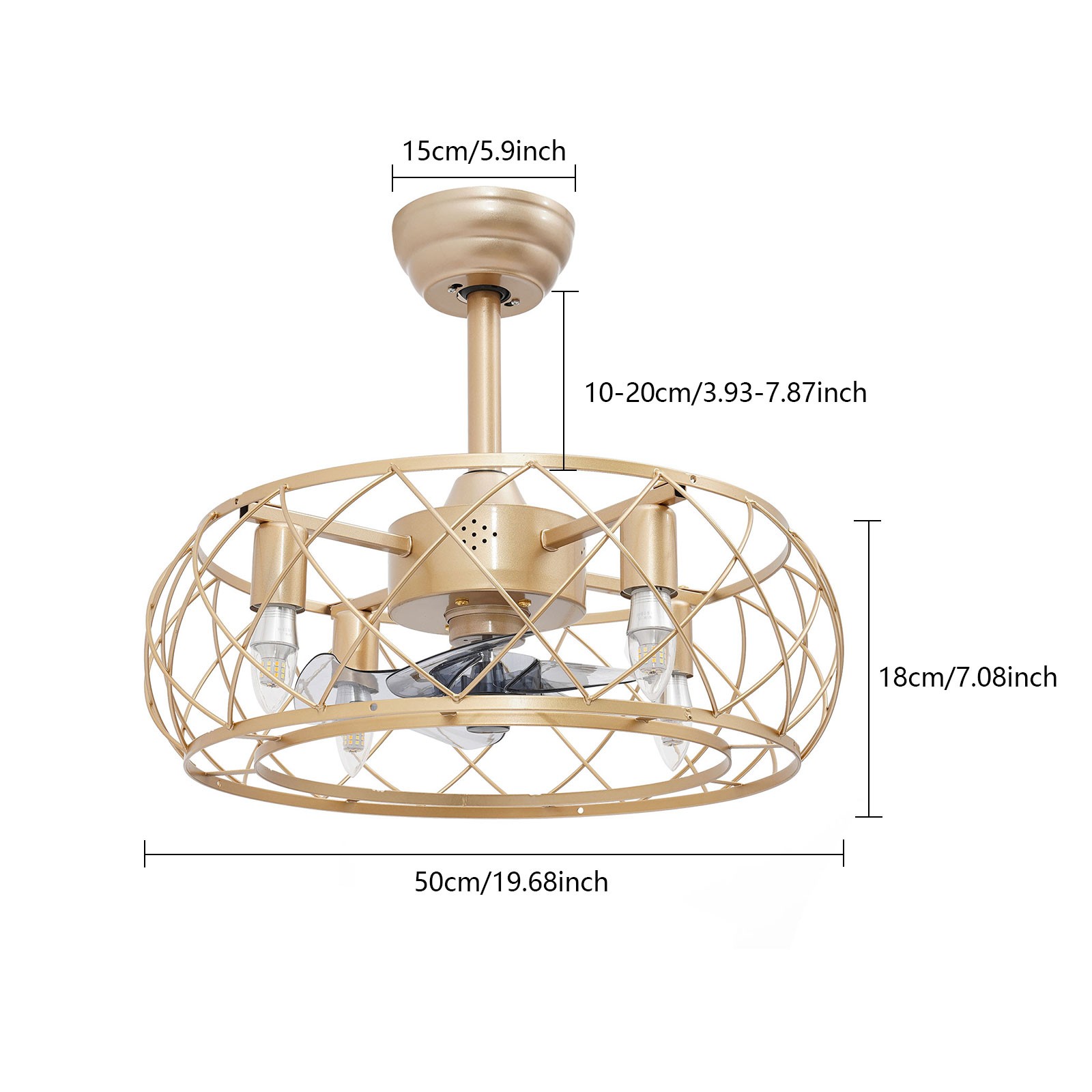 20 inch Caged Ceiling Fan Light Ceiling Mounted Light 3 Speeds Remote Control